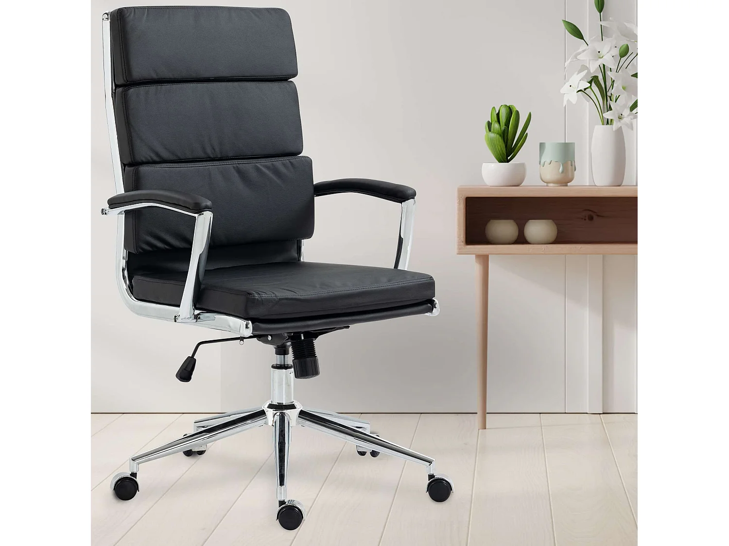 Chaise de bureau - Similicuir & Métal chromé - Noir - Cleveland