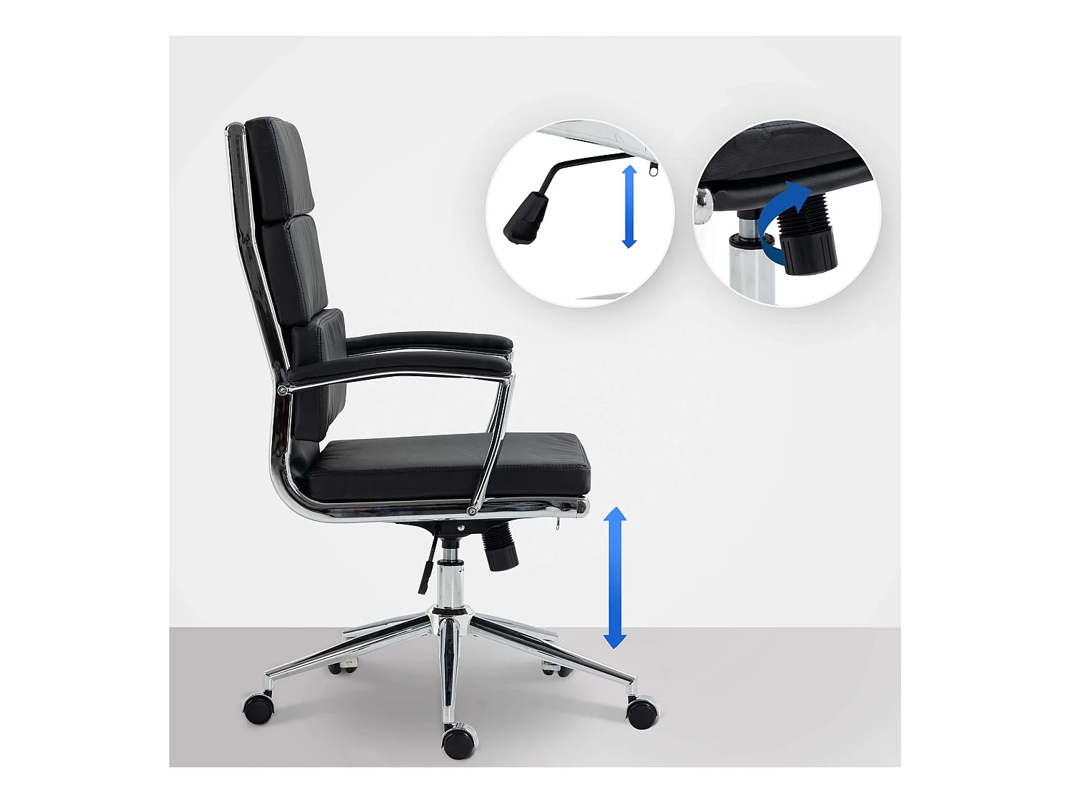 Chaise de bureau - Similicuir & Métal chromé - Noir - Cleveland