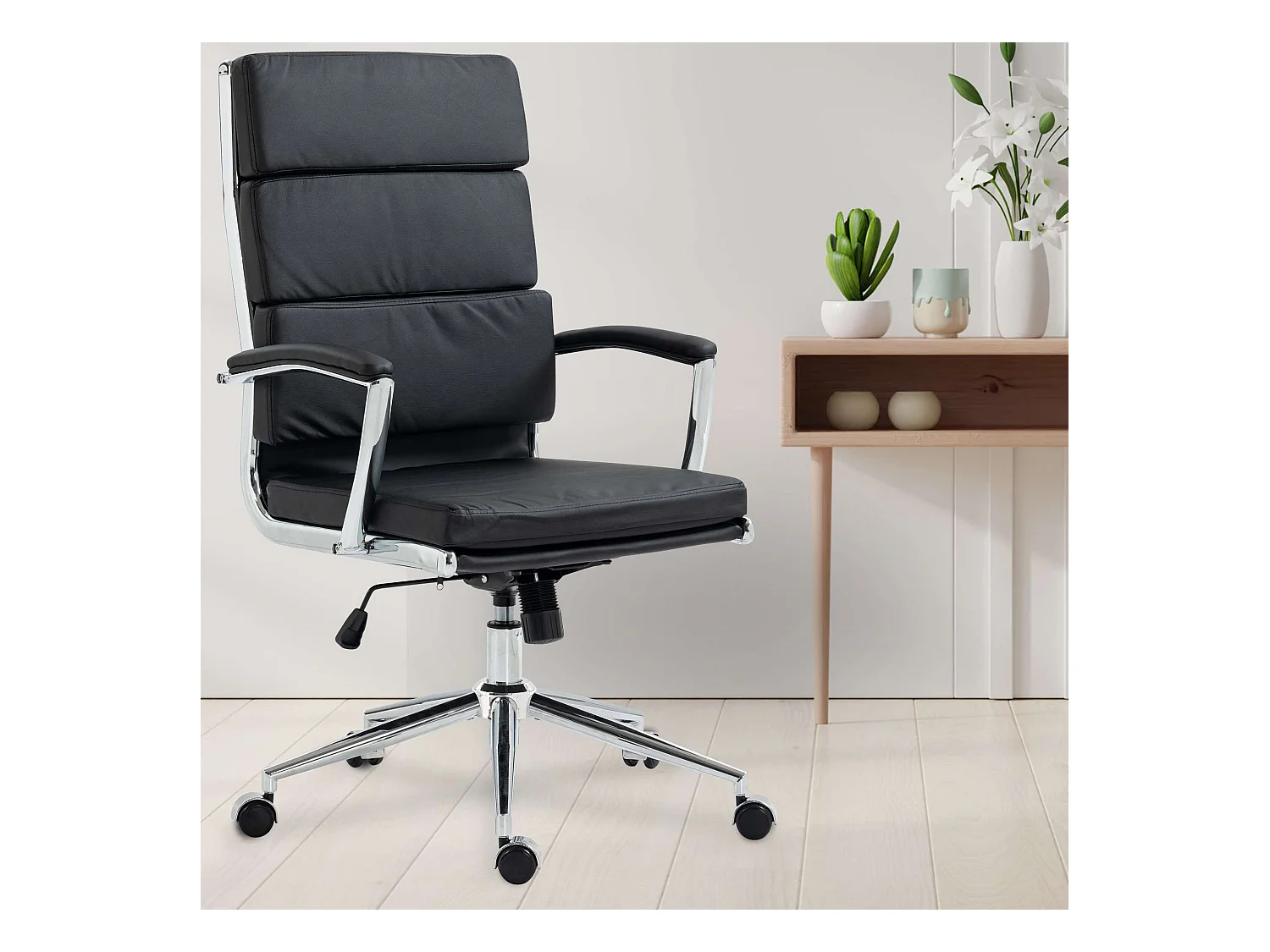 Chaise de bureau - Similicuir & Métal chromé - Noir - Cleveland