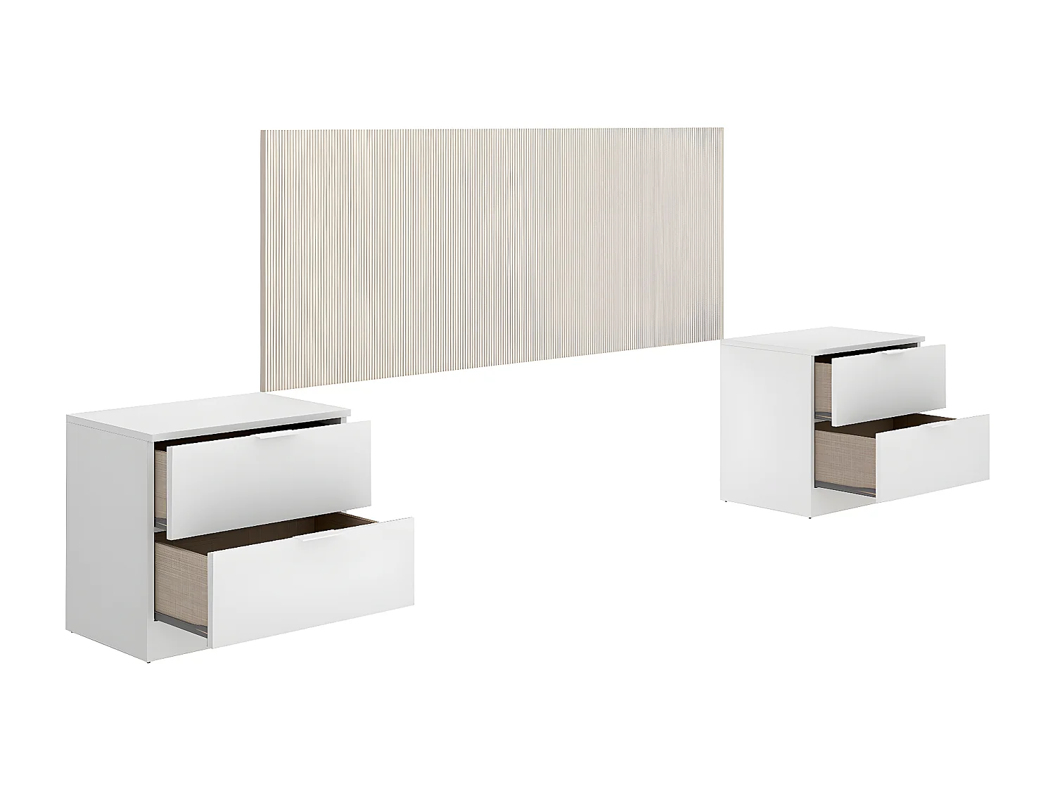 Tête de lit avec 2 tables de chevet coloris imitation lamelles, blanc - longueur 256 x profondeur 34 x hauteur 106 cm