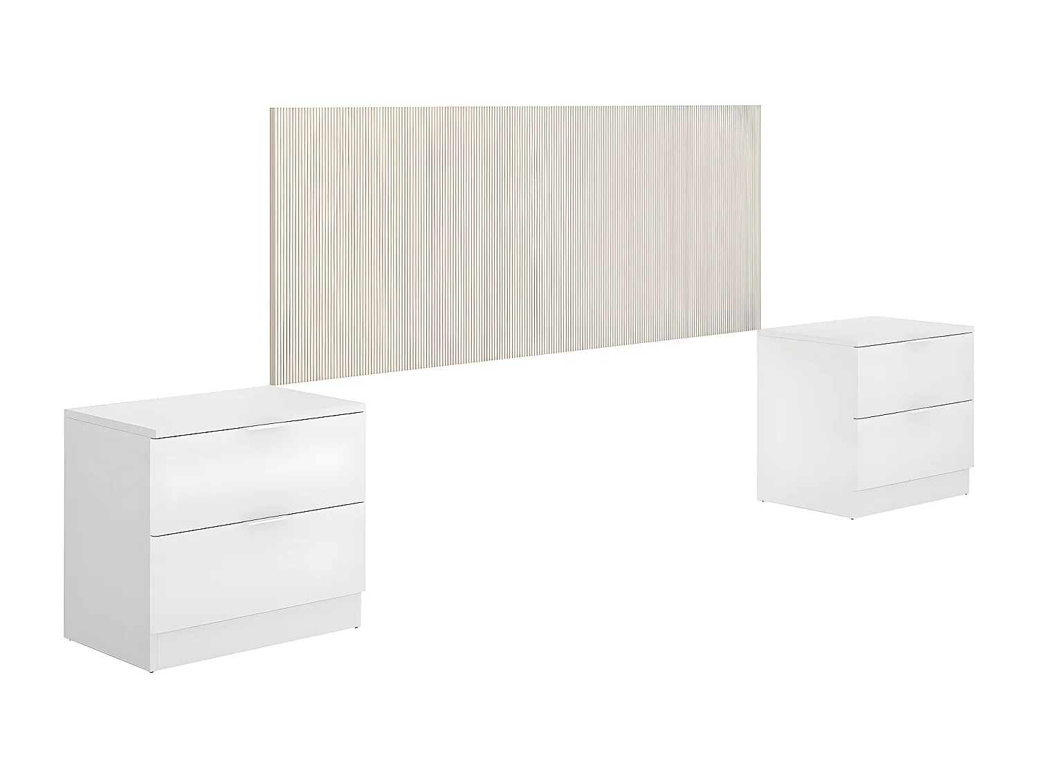 Tête de lit avec 2 tables de chevet coloris imitation lamelles, blanc - longueur 256 x profondeur 34 x hauteur 106 cm