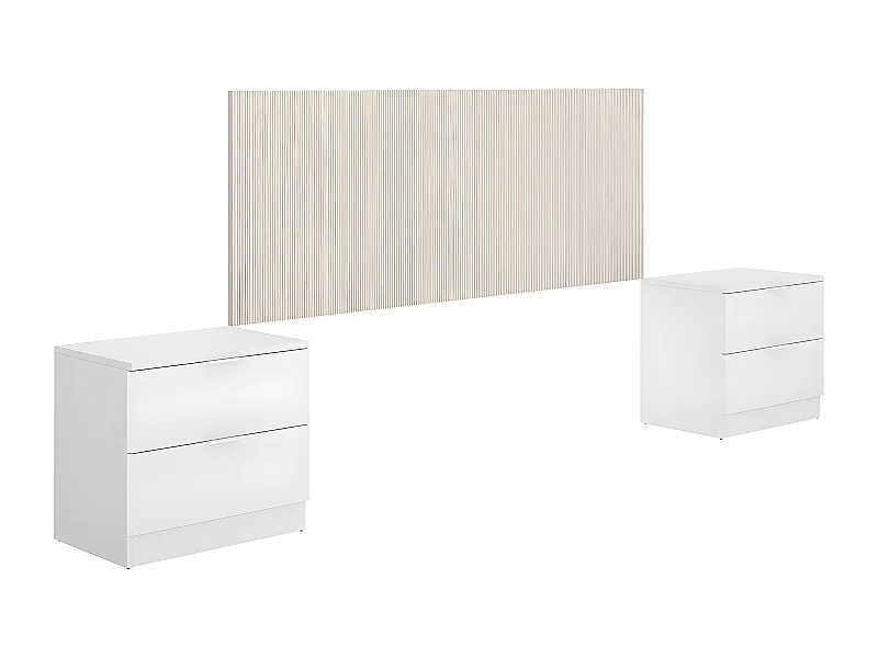 Tête de lit avec 2 tables de chevet coloris imitation lamelles, blanc - longueur 256 x profondeur 34 x hauteur 106 cm