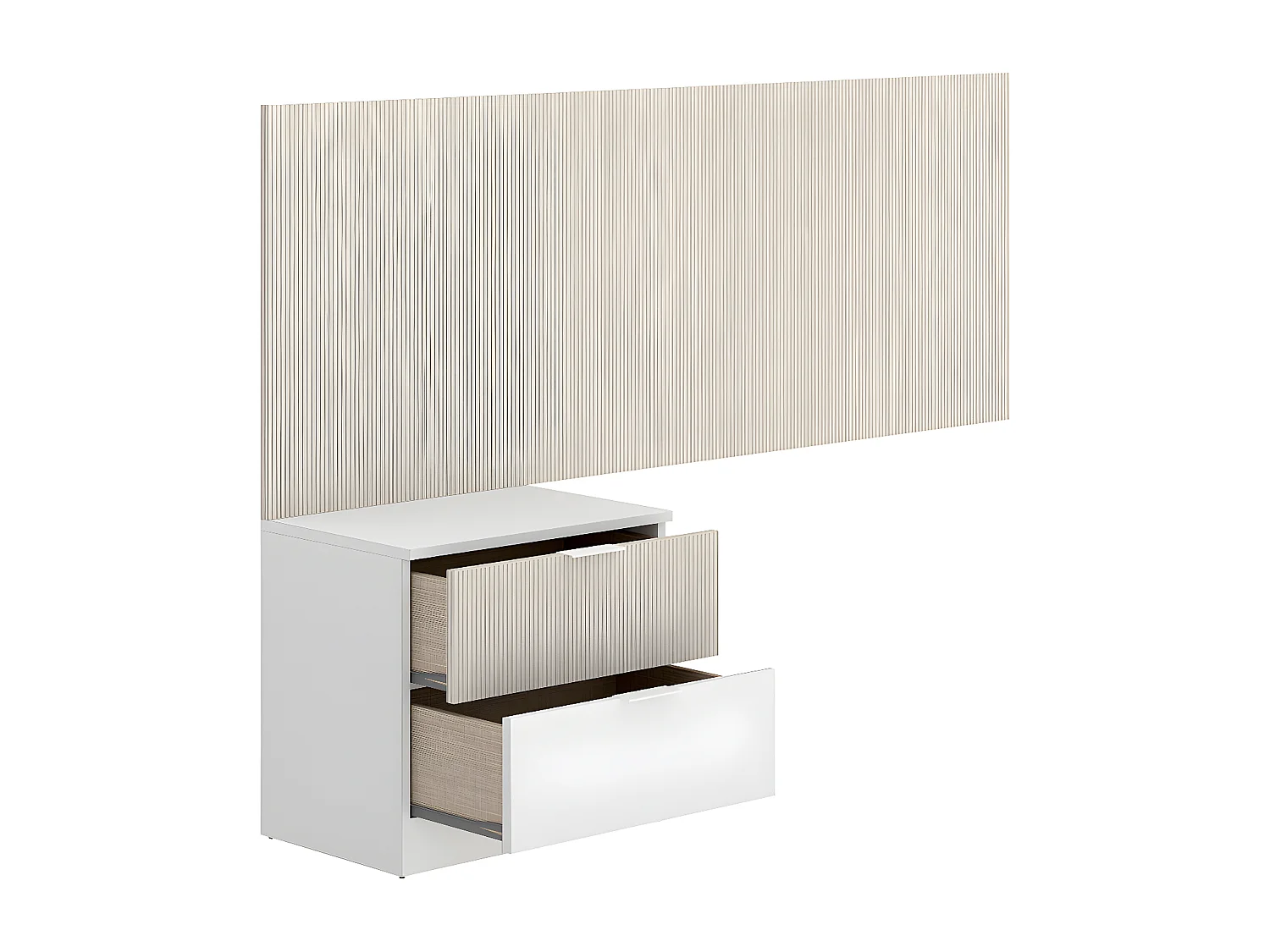 Tête de lit + table de nuit pour enfant avec 2 tiroirs coloris imitation lamelles, blanc