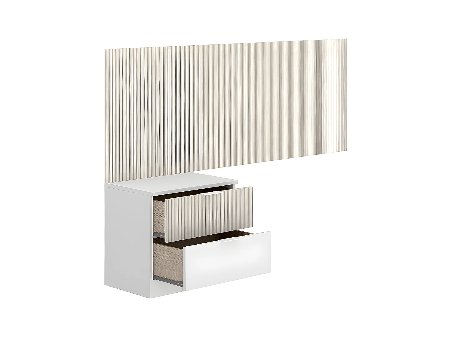 Tête de lit + table de nuit pour enfant avec 2 tiroirs coloris imitation lamelles, blanc