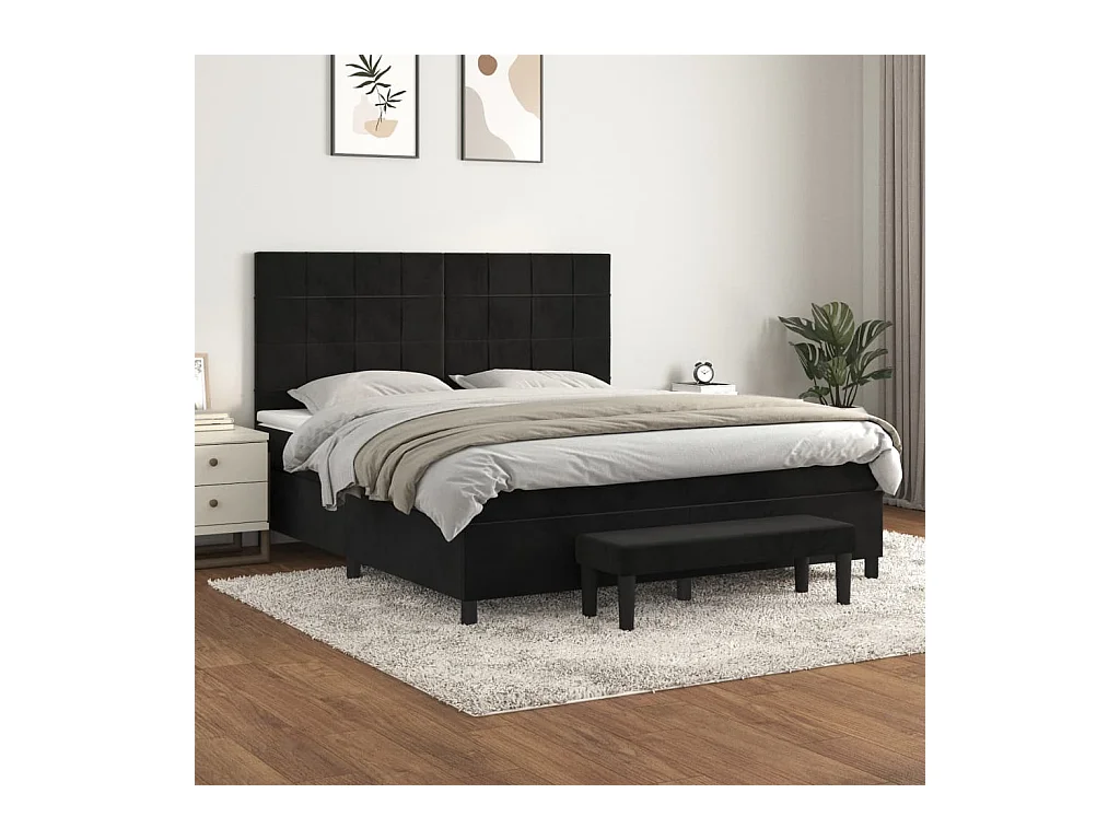 Sommier à lattes de lit avec matelas Noir 180x200 cm Velours