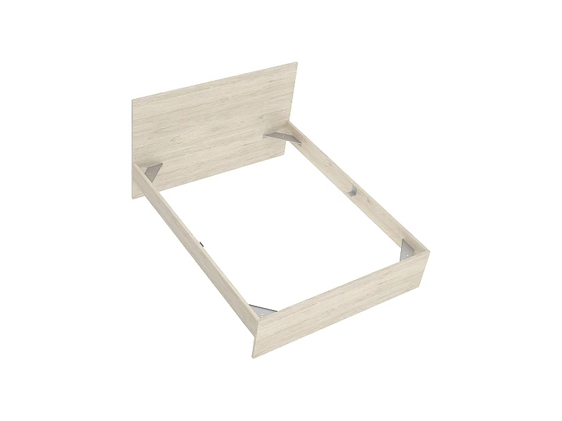 Lit adulte, couchage 140x190 cm en bois coloris chêne naturel - Longueur 145 x Profondeur 195 x Hauteur 100 cm