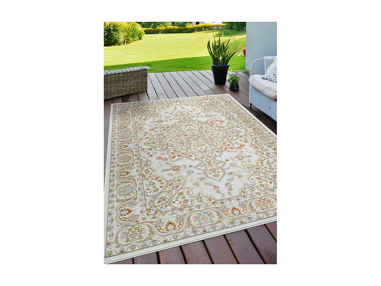Tapis extérieur intérieur oriental multicolore - GRENADE 67 Crème 120*170
