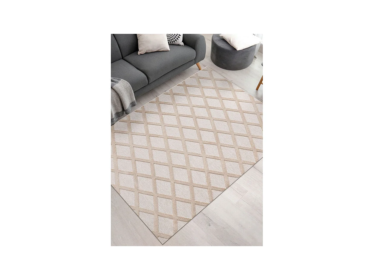 Tapis lavable scandinave - KUMLA 642 Beige 120*170