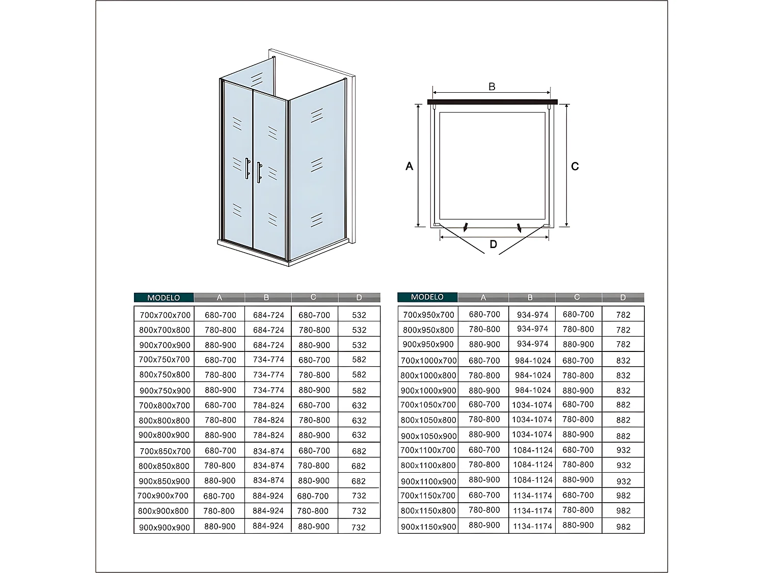 AICA Mampara de ducha abatible+paneles laterales,vidrio antical 6mm,cromado,900x800x900x1950mm