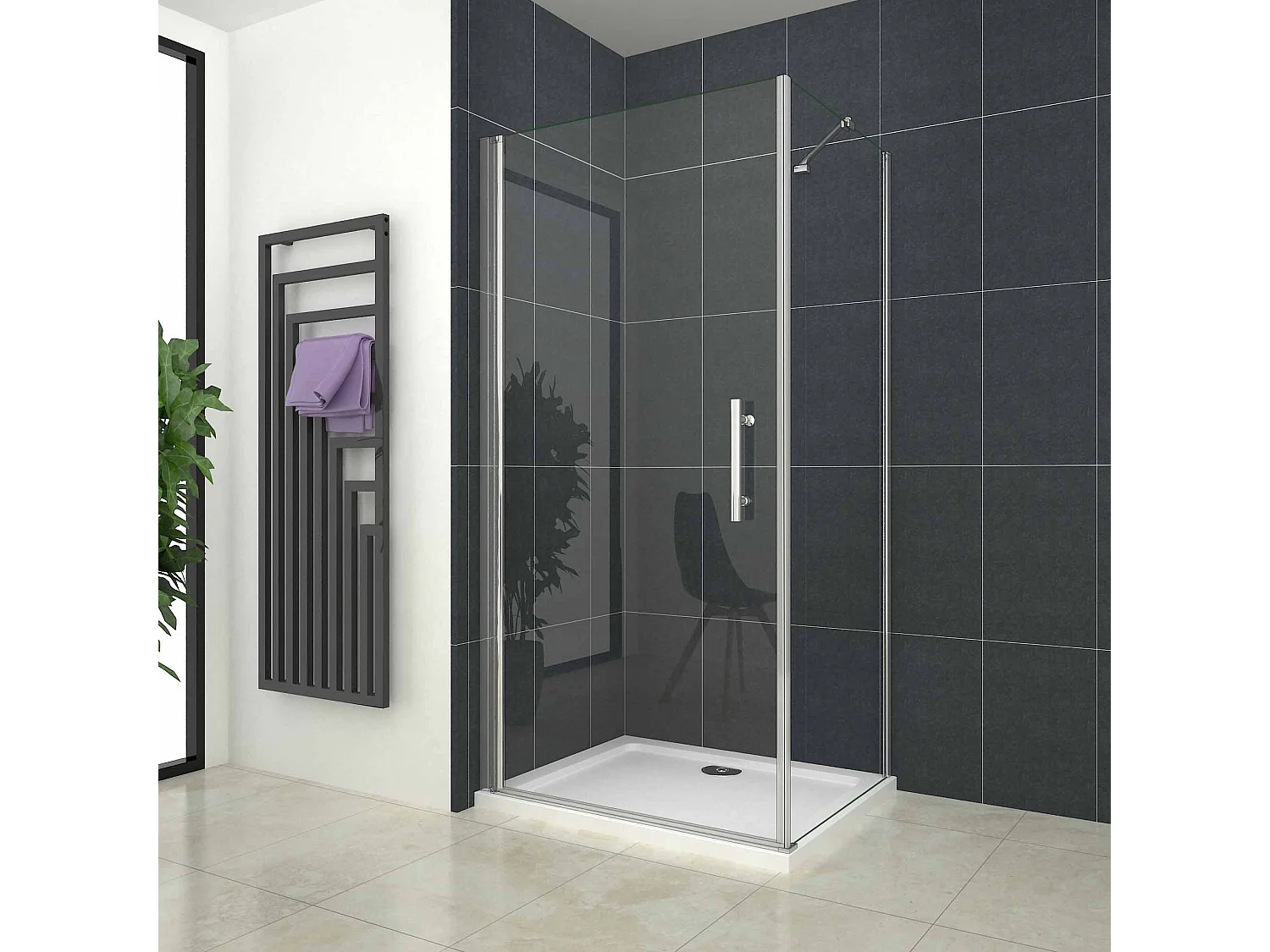 AICA Mampara de ducha abatible+panel lateral,barra 45cm,vidrio antical 6mm 950x700x1950mm