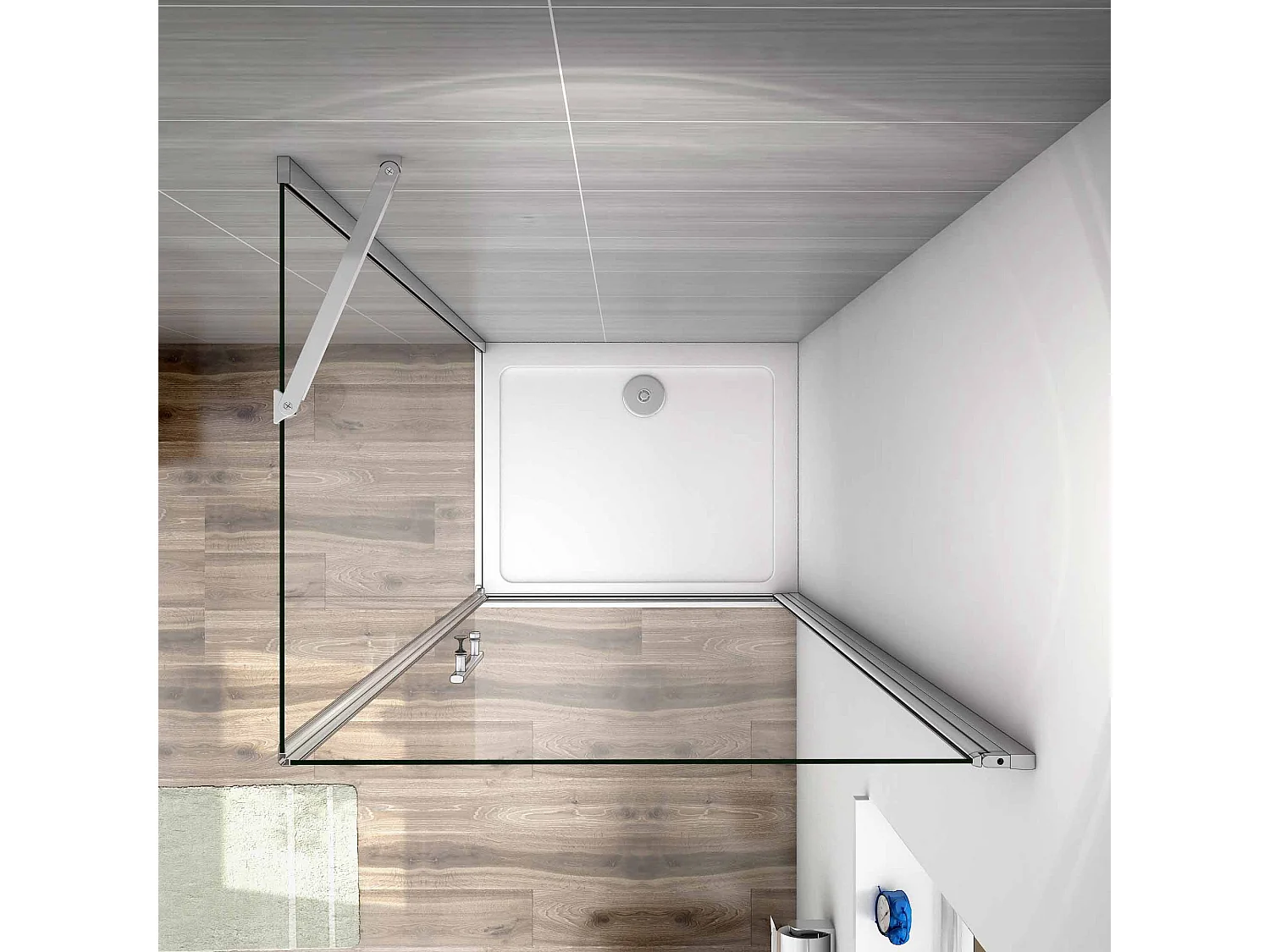 AICA Mampara de ducha abatible+panel lateral,barra 50cm,vidrio antical 6mm 950x760x1950mm