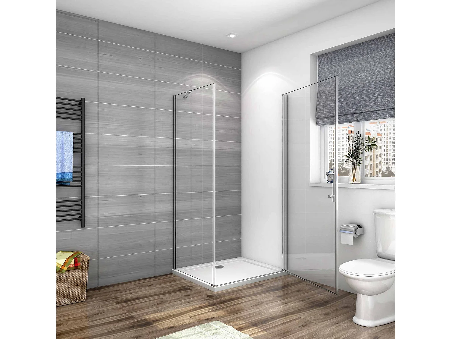 AICA Mampara de ducha abatible+panel lateral,barra 50cm,vidrio antical 6mm 700x760x1950mm