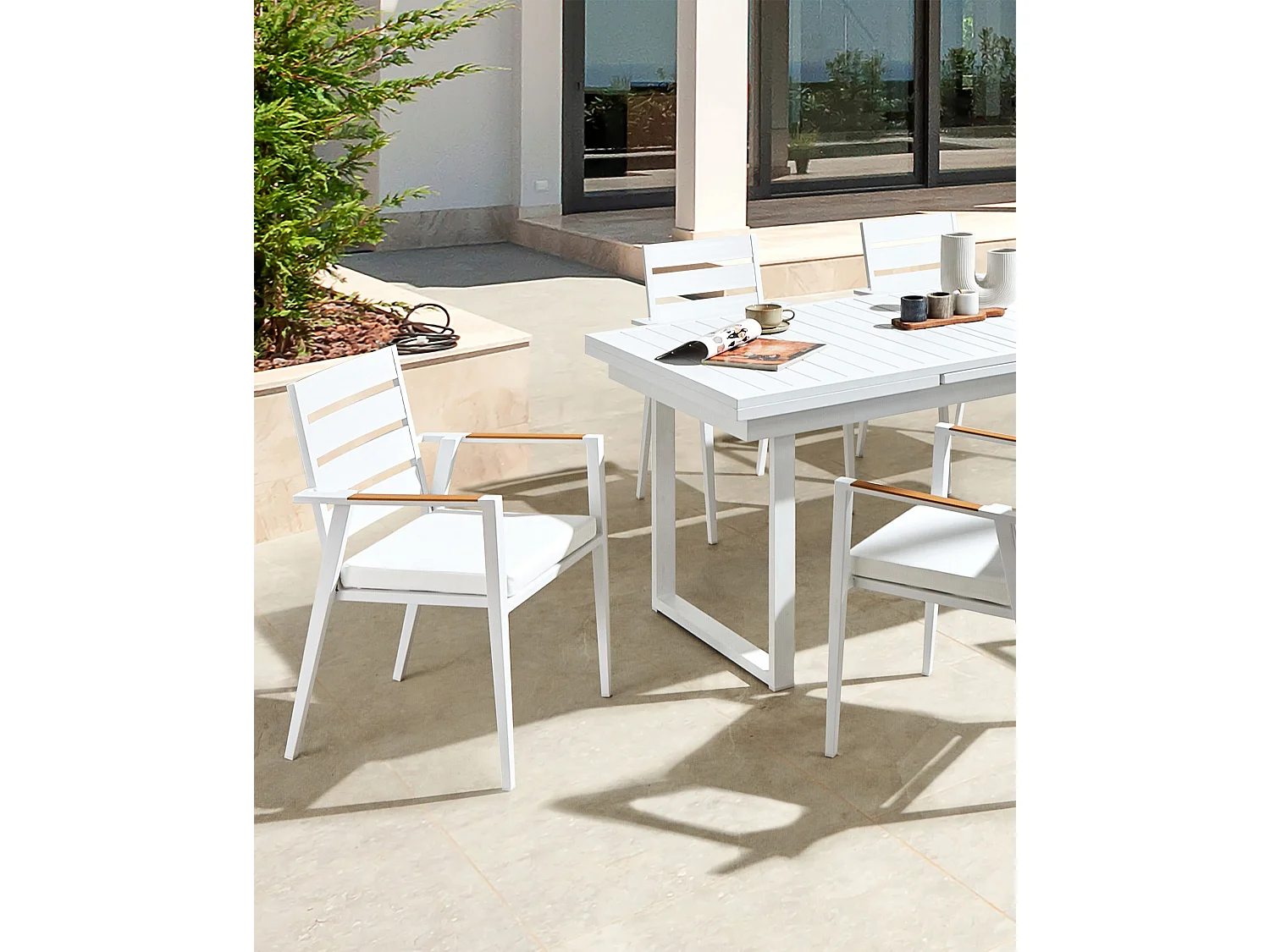 Gartenstuhl 6er Set TAVIANO Metall Weiss