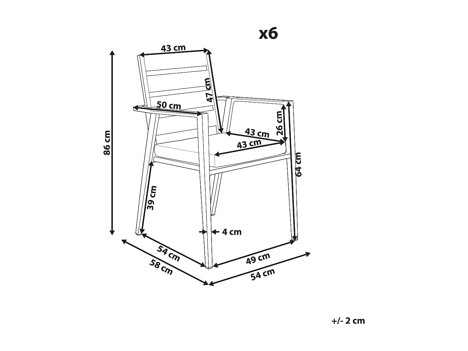 Lot de 6 chaises de jardin TAVIANO Métal Blanc