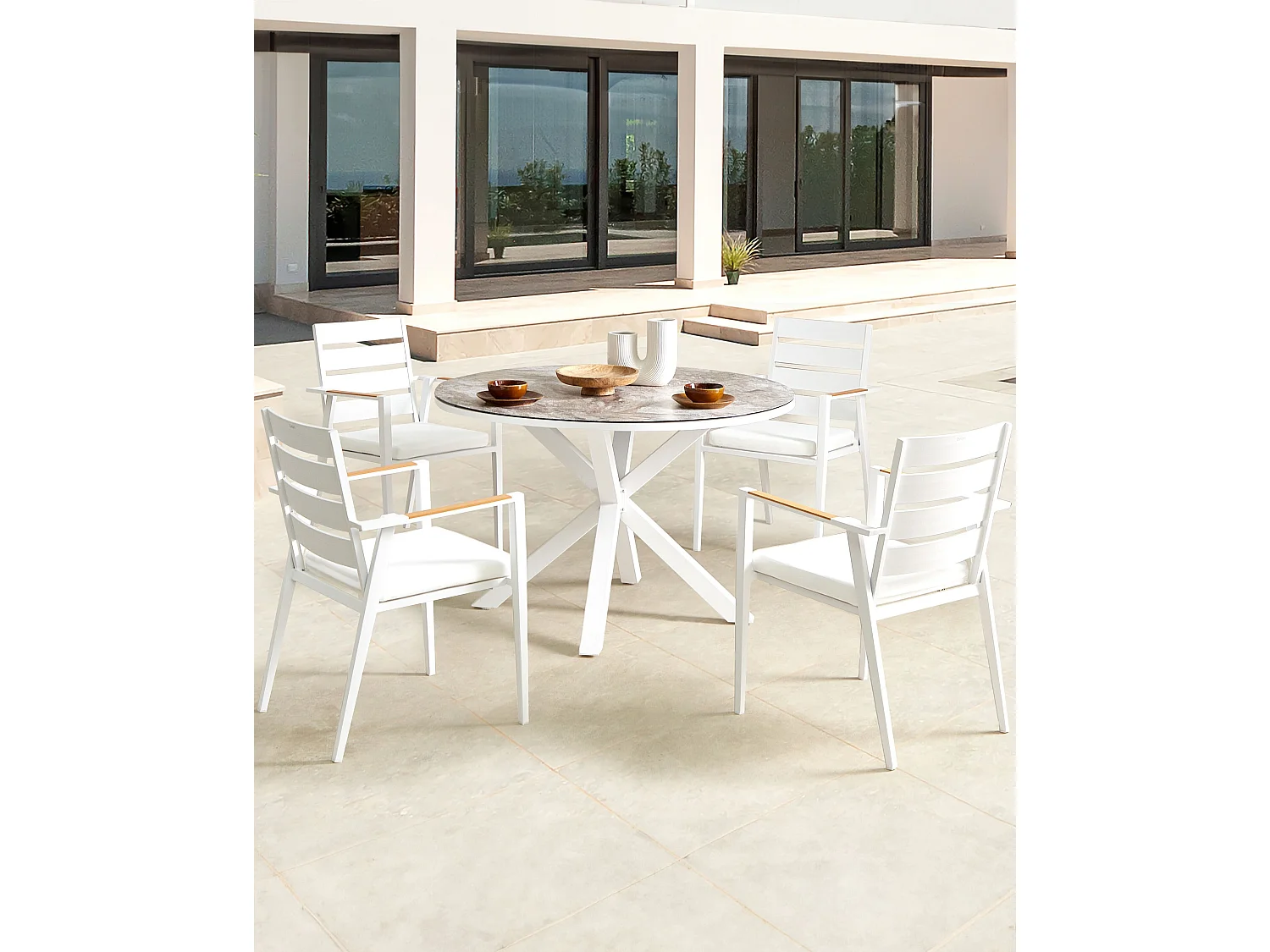 Lot de 4 chaises de jardin avec coussins TAVIANO Métal Blanc