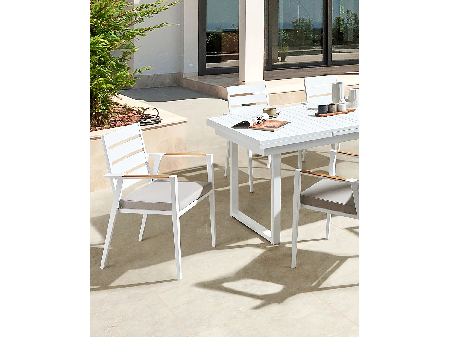 Lot de 6 chaises de jardin avec coussins TAVIANO Métal Gris