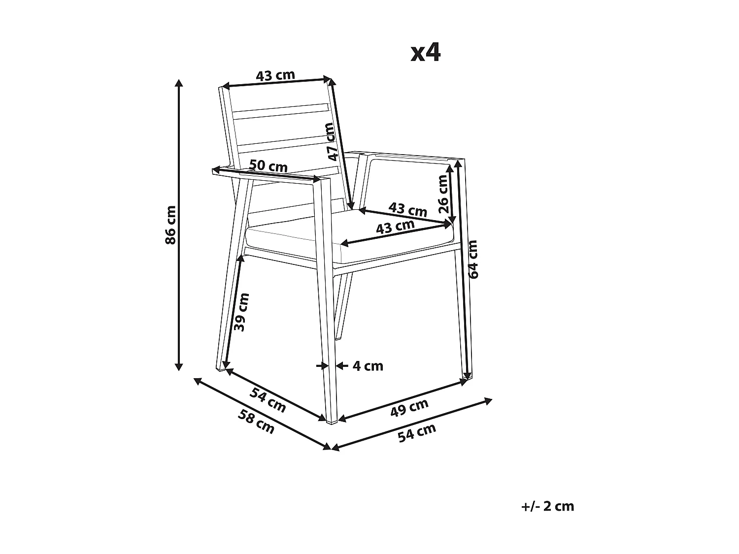 Set van 4 stoelen met zitkussen TAVIANO Metaal Grijs