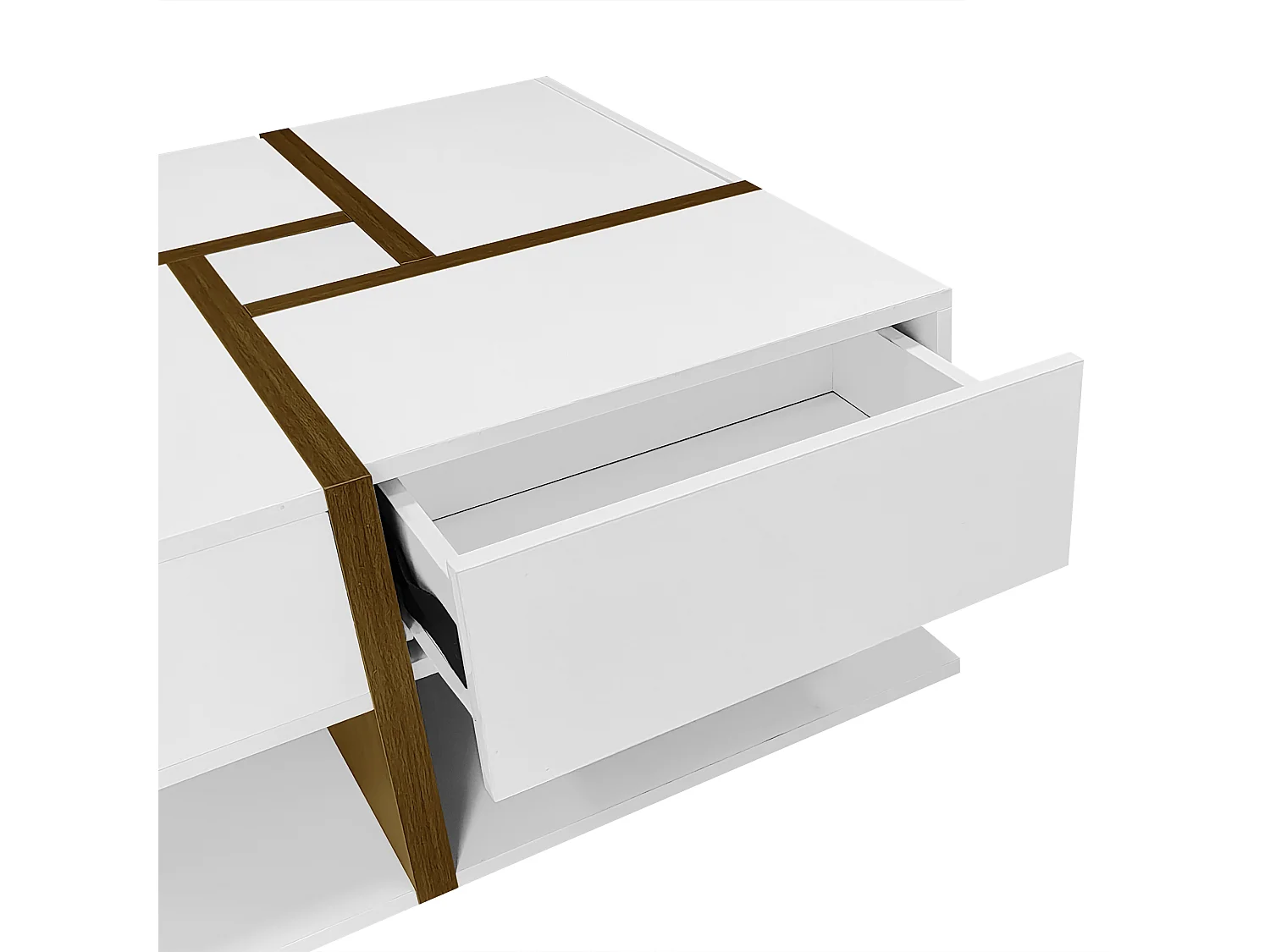 Couchtisch – 4 Schubladen – Stauraum unten – 78 x 78 x 36 cm – Weiß und Braun