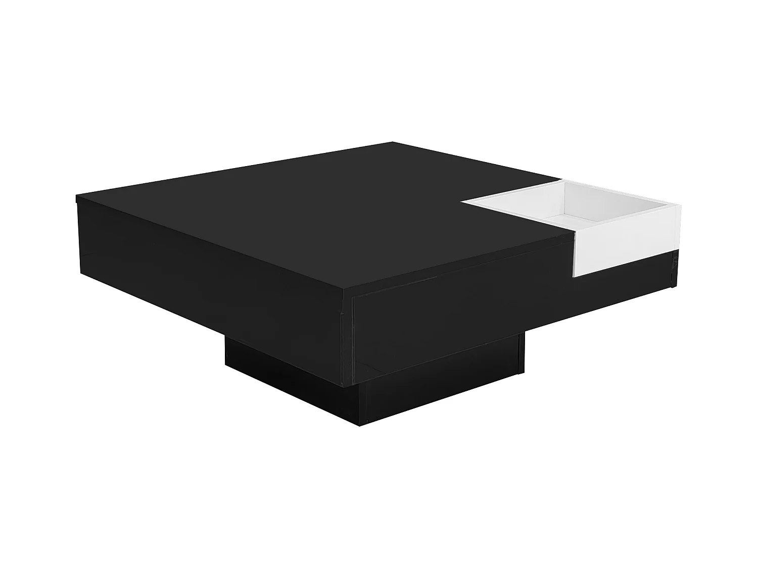 Mesa de centro cuadrada con caja de almacenamiento extraíble - Luces LED en la parte inferior - Negro