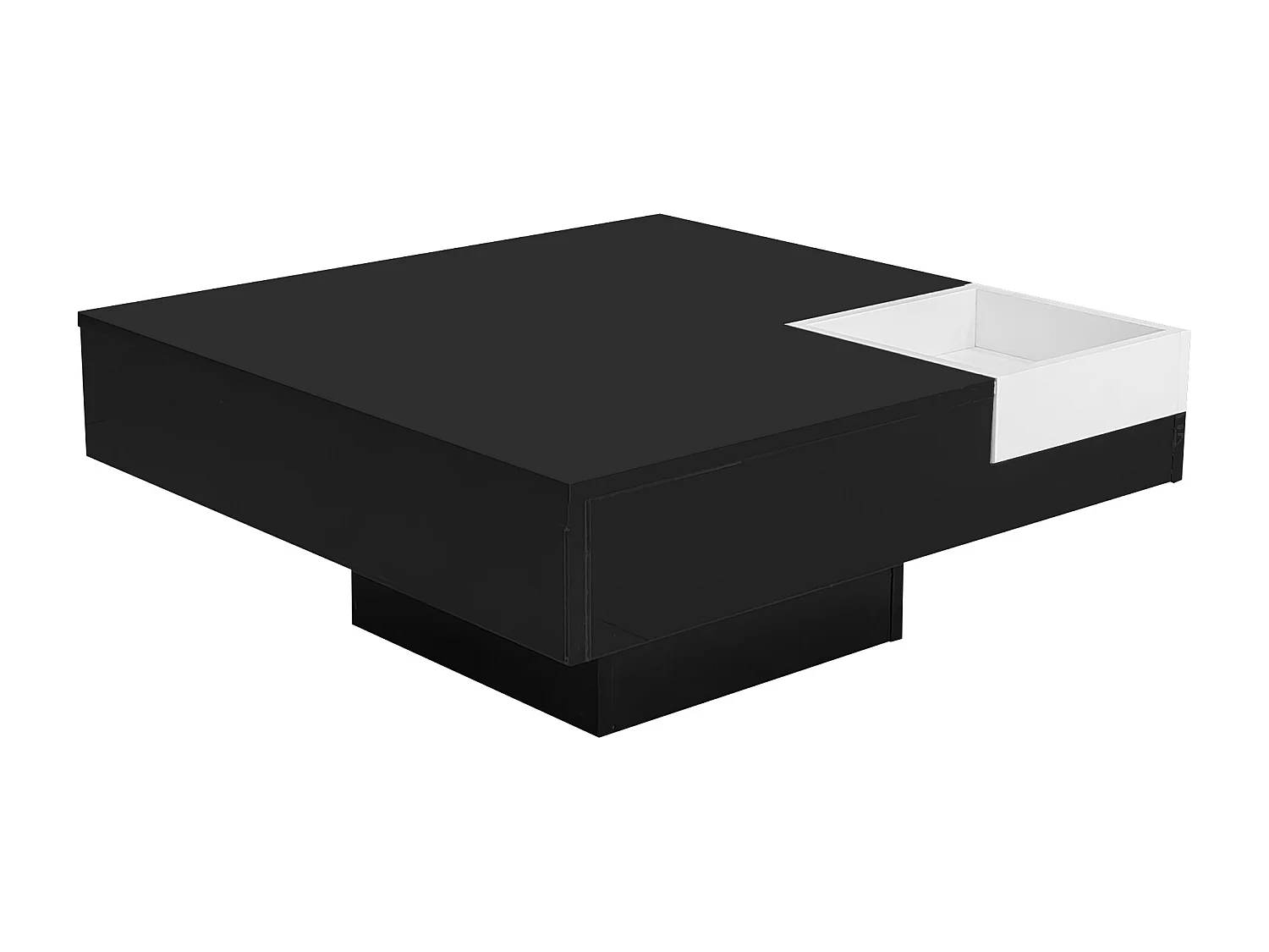 Table basse carrée avec une coffre amovible de rangement - lumières LED en bas - Noir