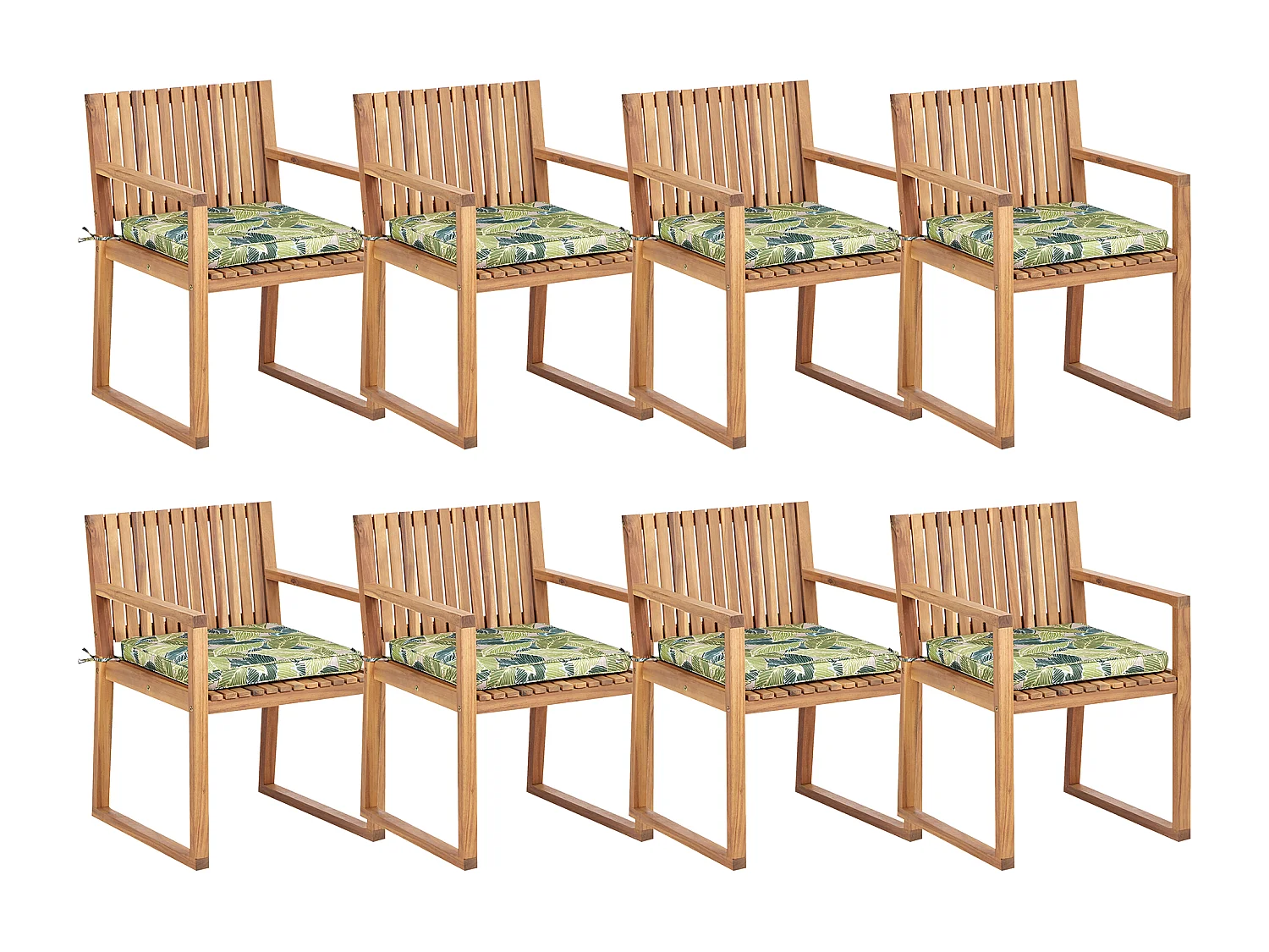 Lot de 8 chaises de jardin avec coussins SASSARI II Bois d\'acacia certifié Vert