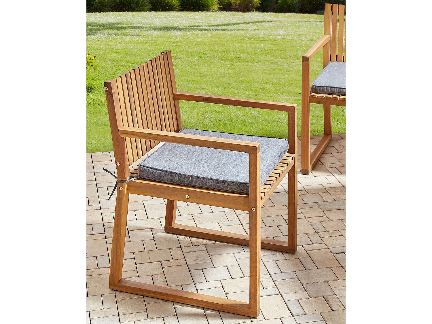 Lot de 8 chaises de jardin avec coussins SASSARI II Bois d'acacia certifié Gris