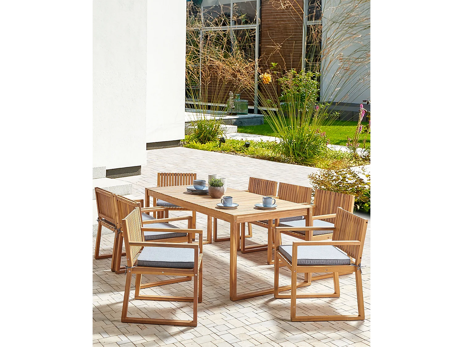 Lot de 8 chaises de jardin avec coussins SASSARI II Gris