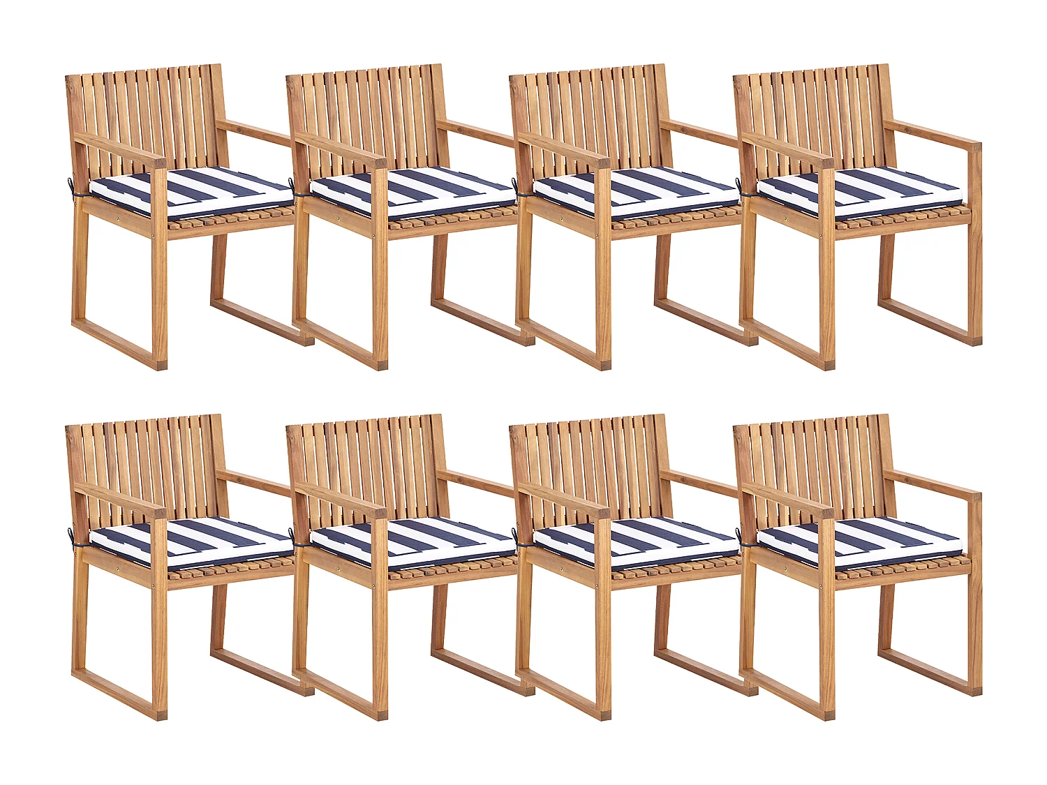 Lot de 8 chaises de jardin avec coussins SASSARI II Bois d\'acacia certifié Bleu marine