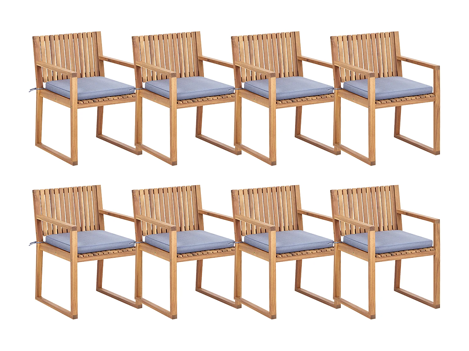 Lot de 8 chaises de jardin avec coussins SASSARI II Bois d\'acacia certifié Bleu