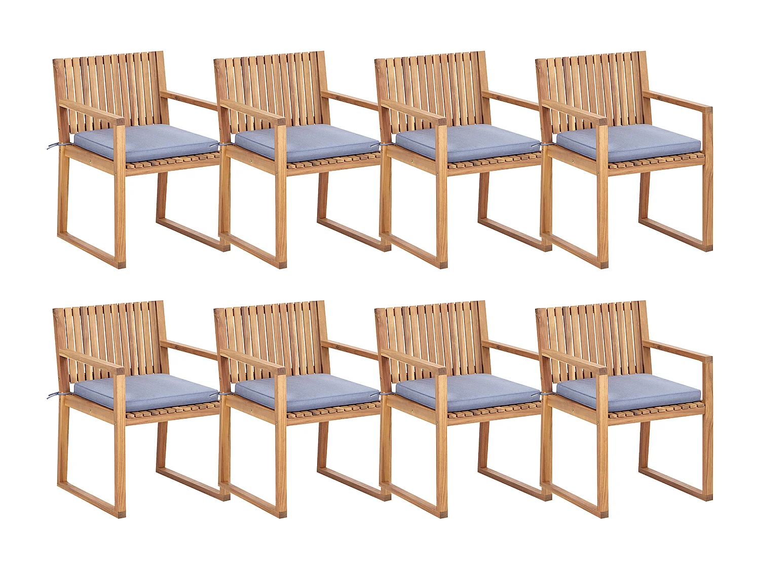 Lot de 8 chaises de jardin avec coussins SASSARI II Bois d\'acacia certifié Bleu