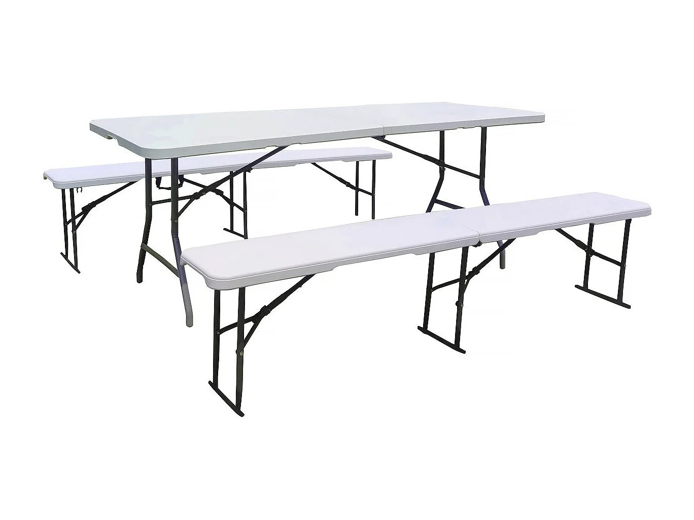 Conjunto de mesa de jardín plegable + 2 bancos "Foldy" - Blanco