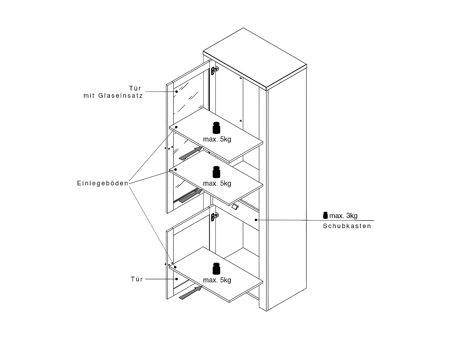 VITRINE Latour grau / Eiche Delano 65 / 42 / 200cm