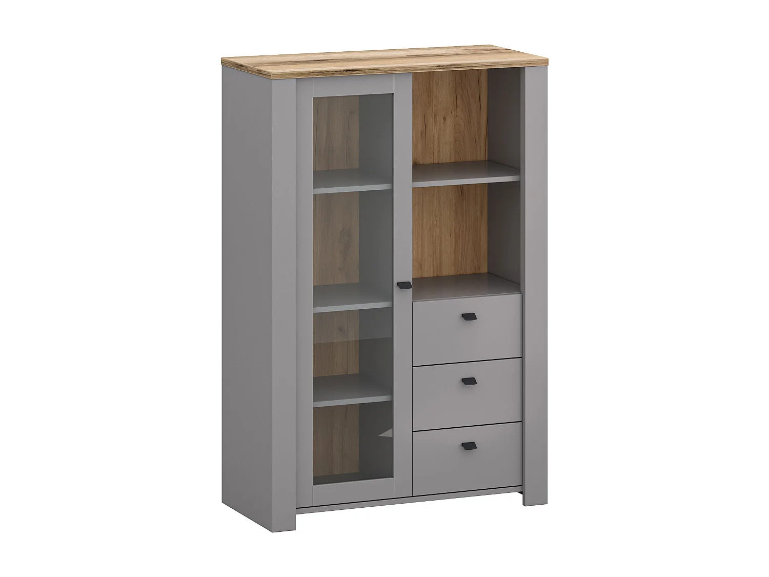 VITRINE Latour grau / Eiche Delano 90 / 42 / 135cm