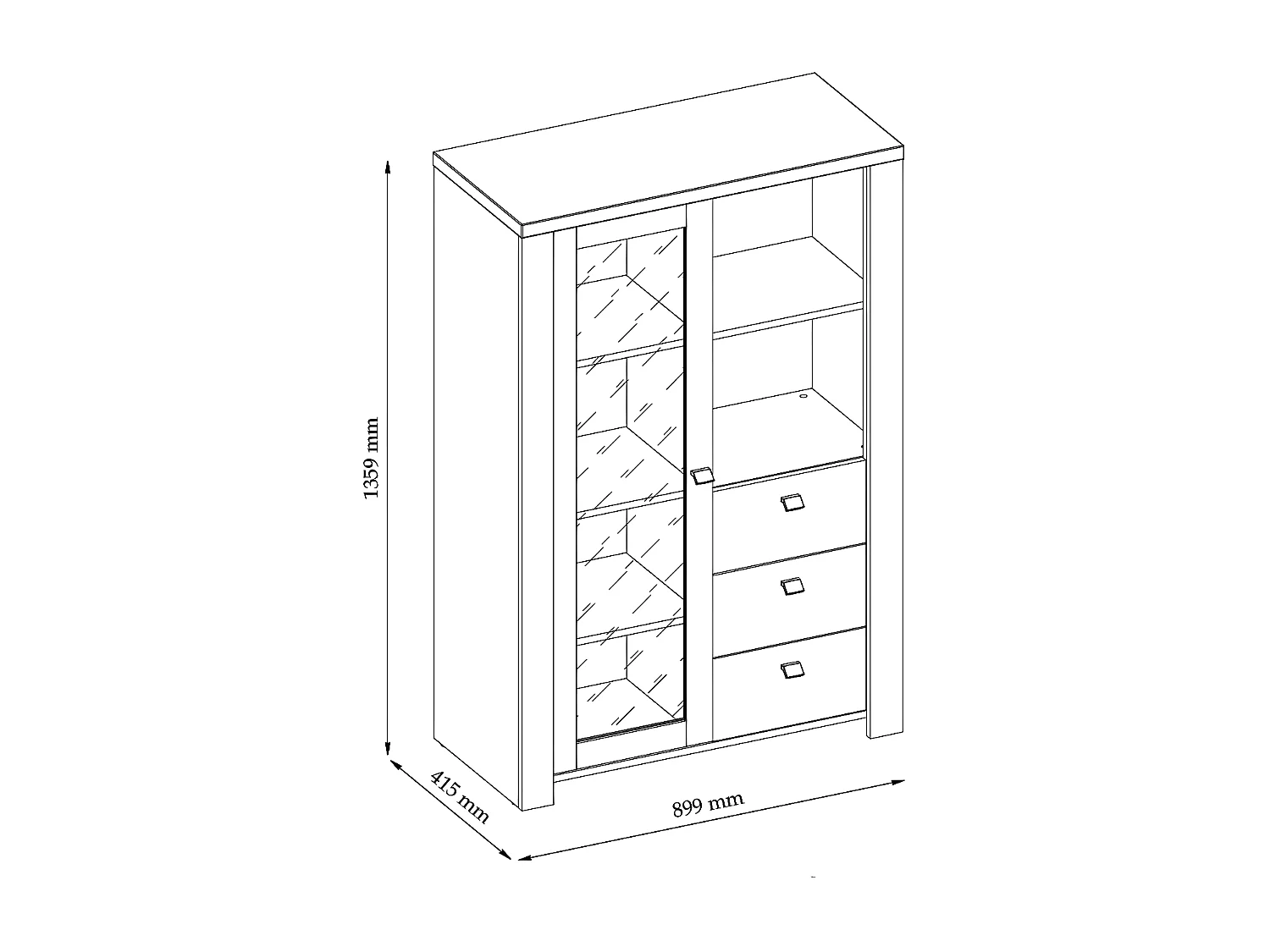 VITRINE Latour grau / Eiche Delano 90 / 42 / 135cm
