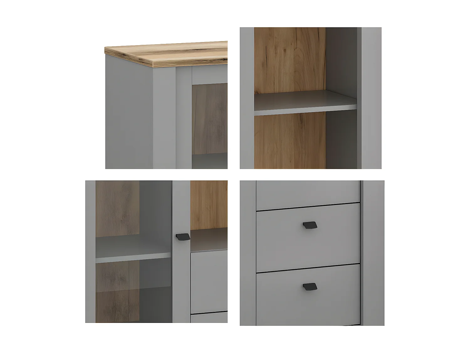 VITRINE Latour grau / Eiche Delano 90 / 42 / 135cm