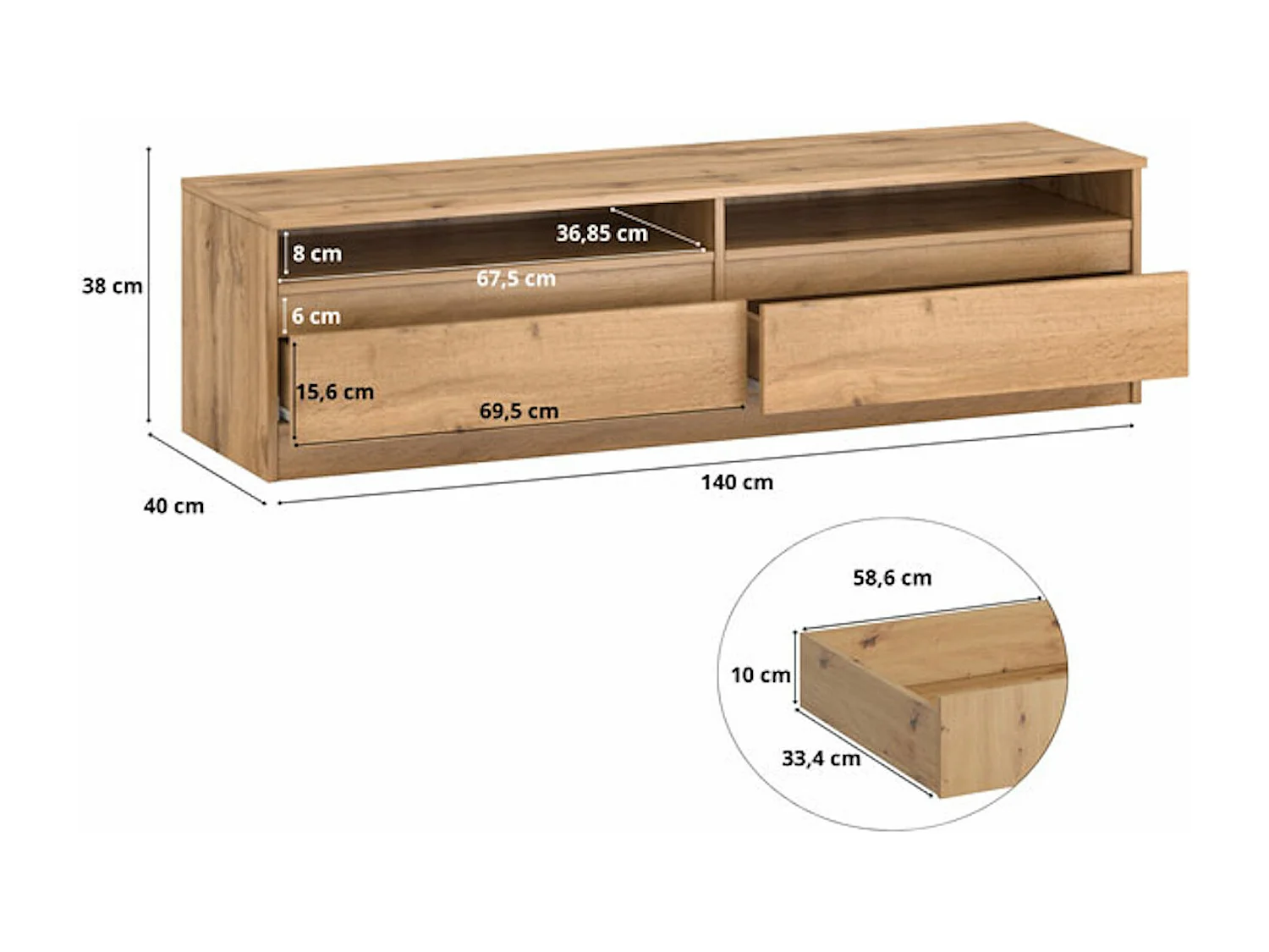 Lowboard Lala 140 Wotan Eiche 140 / 40 / 38cm