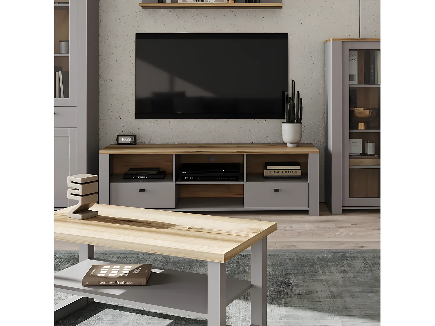 LOWBOARD Latour grau / Eiche Delano 165 / 57 / 50cm