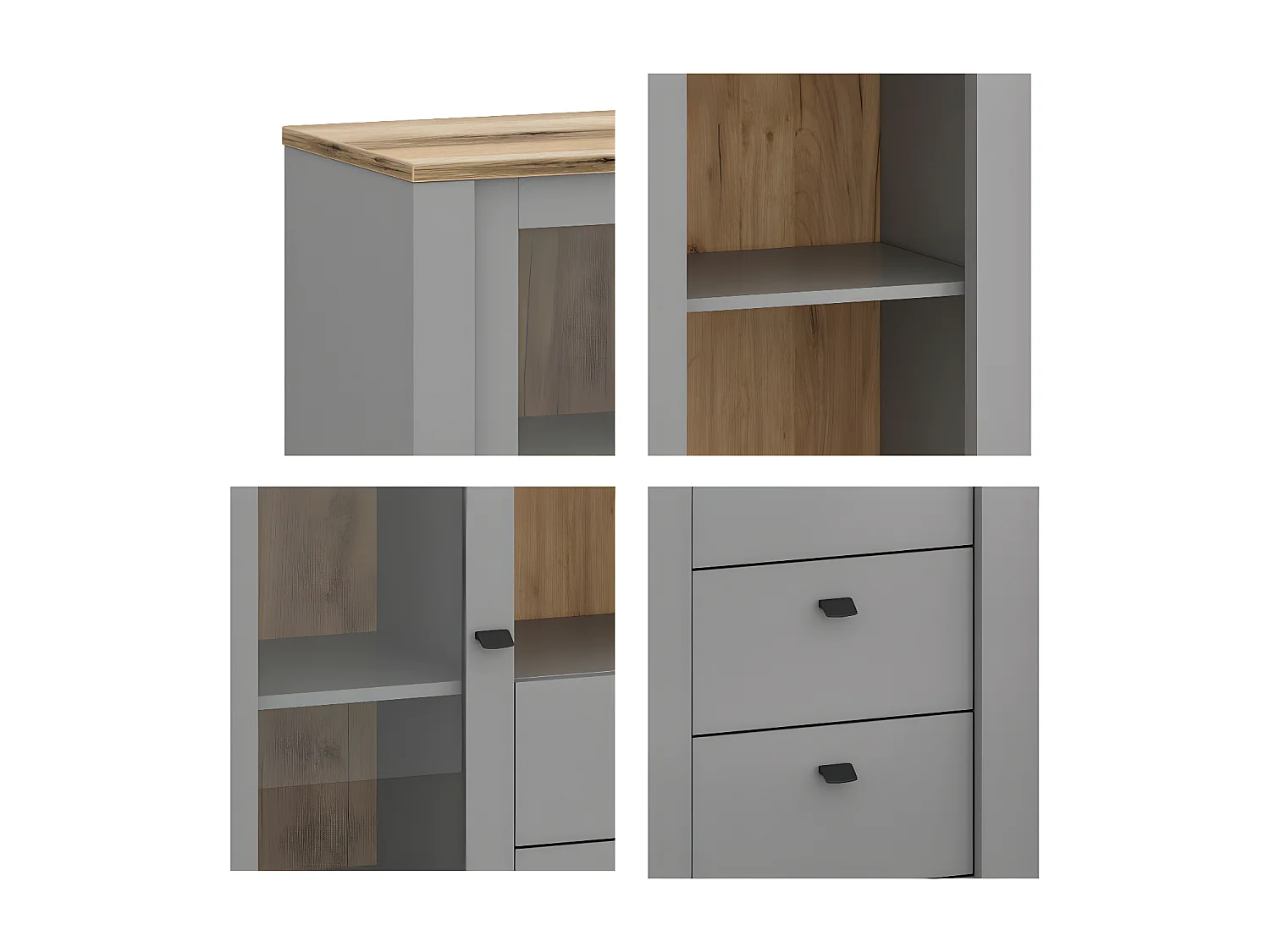 LOWBOARD Latour grau / Eiche Delano 165 / 57 / 50cm