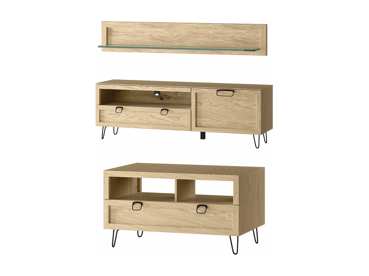 WOHNZIMMER-SET Limbo Eiche Artisan 3-teilig