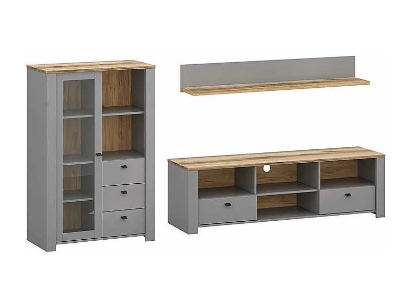 WOHNWAND Latour grau / Eiche Delano 255 / 57 / 135cm 3-teilig