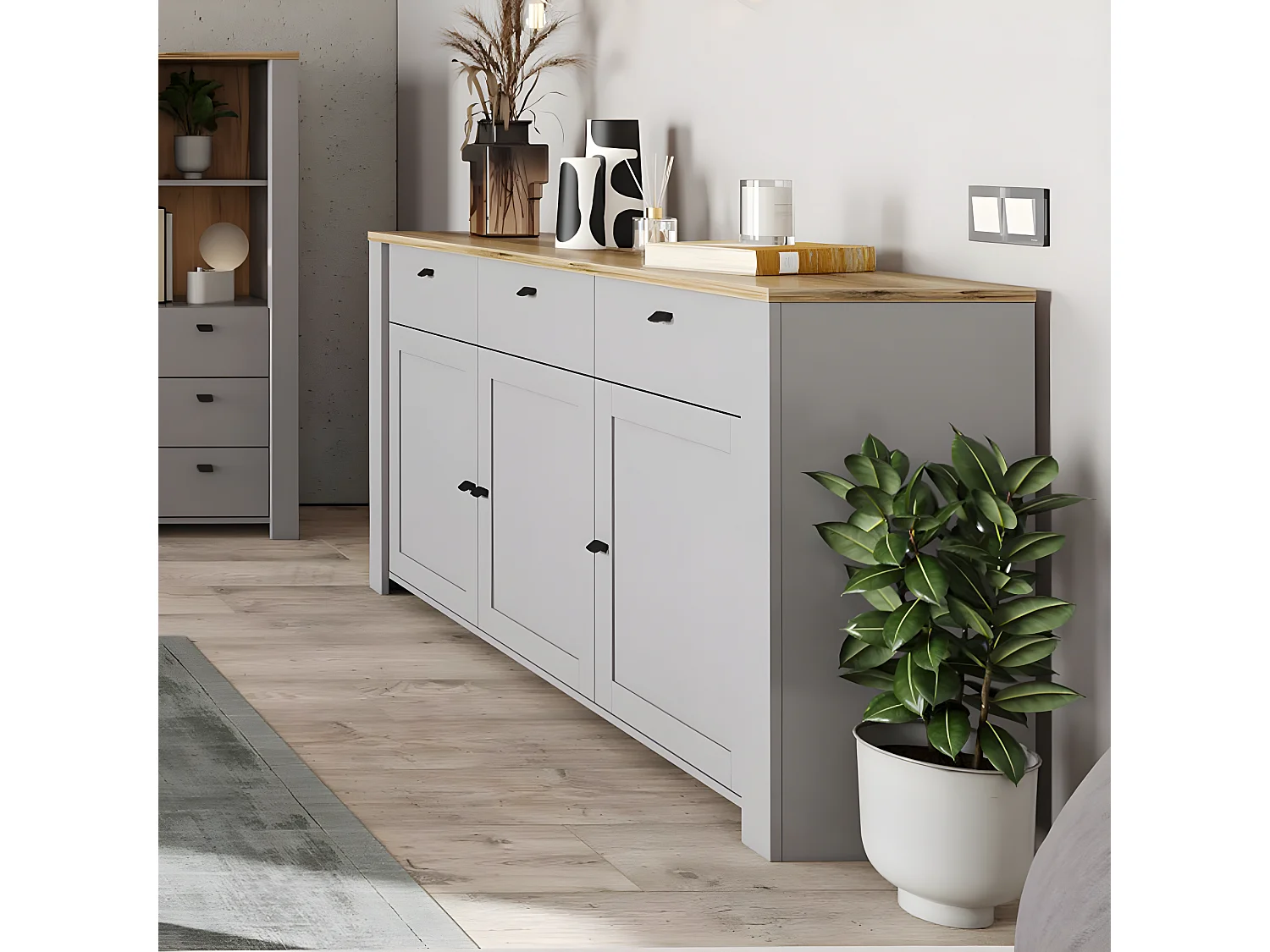 SIDEBOARD Latour grau / Eiche Delano 165 / 42 / 88cm