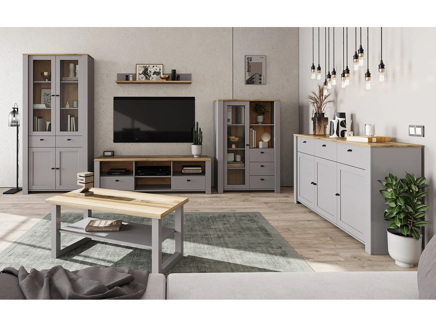 SIDEBOARD Latour grau / Eiche Delano 165 / 42 / 88cm