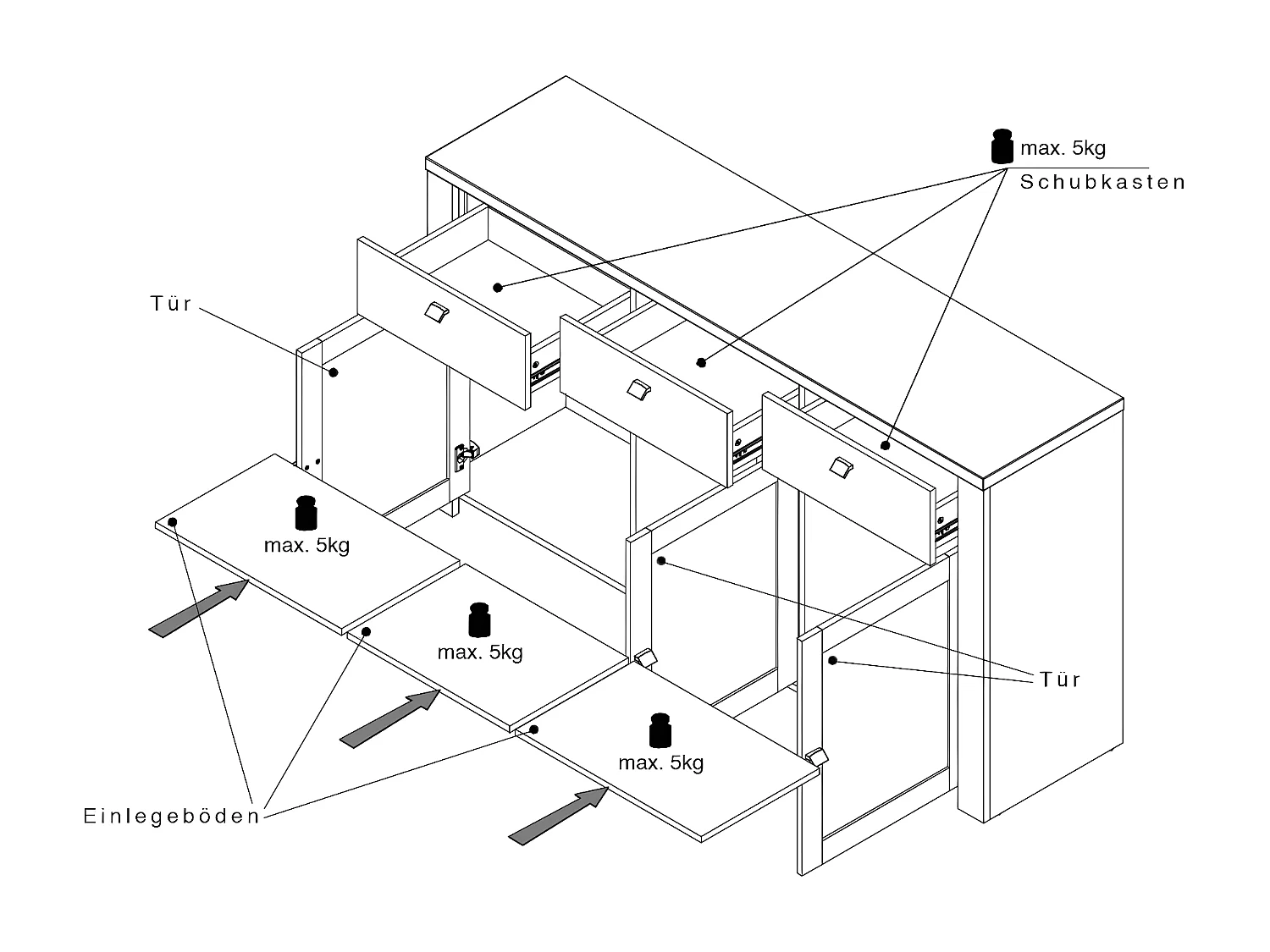 SIDEBOARD Latour grau / Eiche Delano 165 / 42 / 88cm