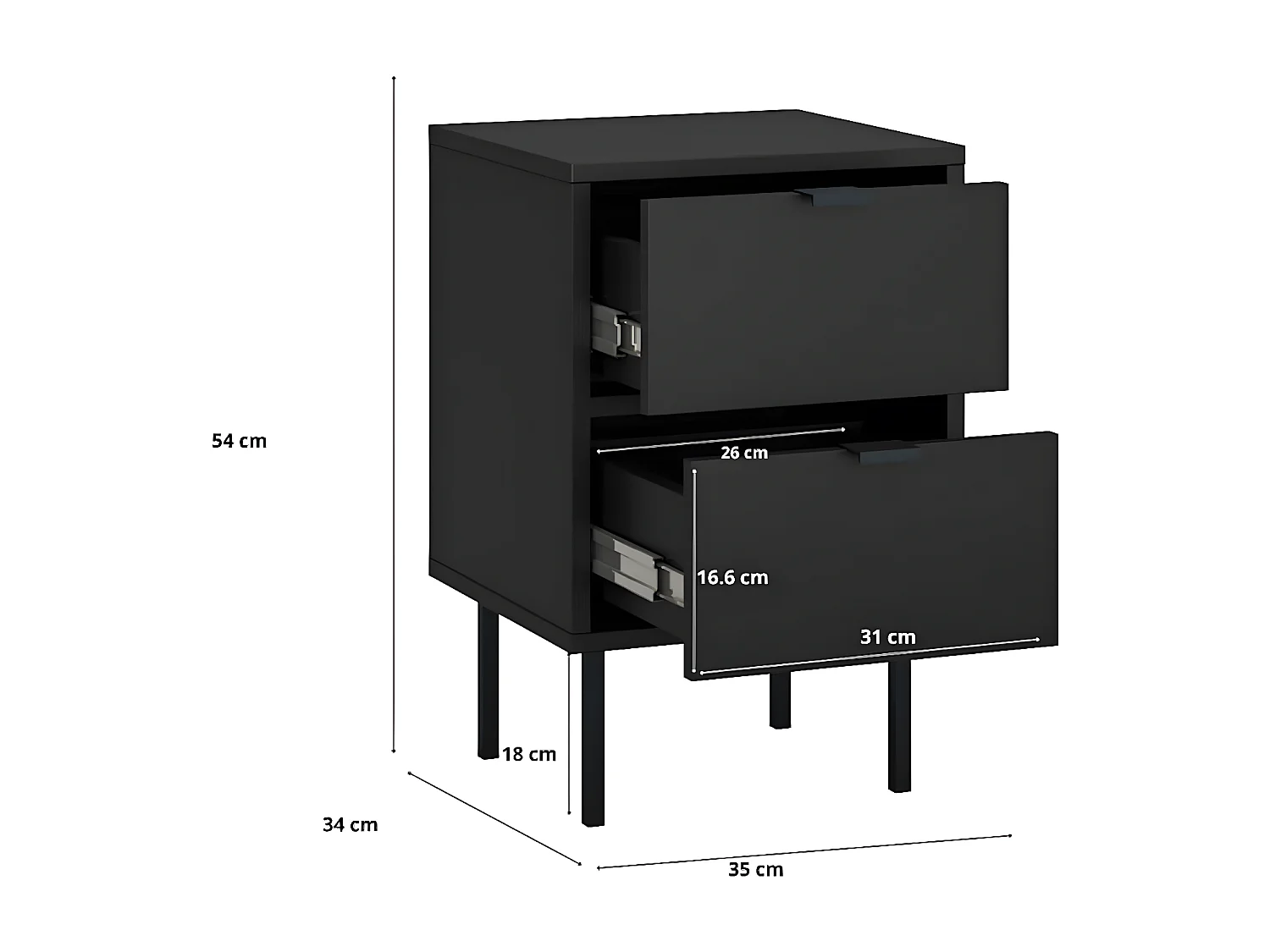 Nachttisch IDO schwarz 35 / 34 / 54 cm