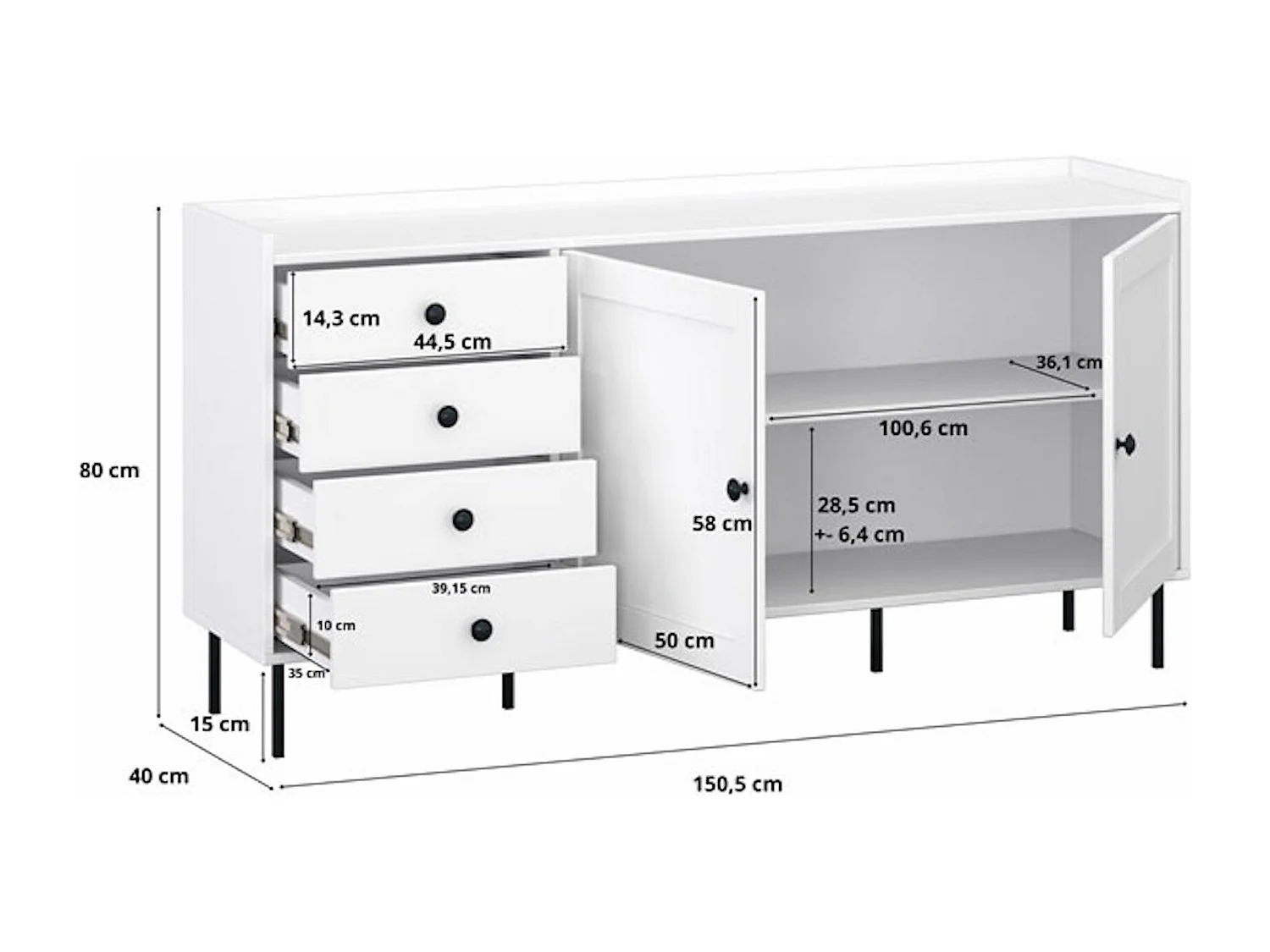 Kommode IDO weiß 151 / 40 / 80 cm