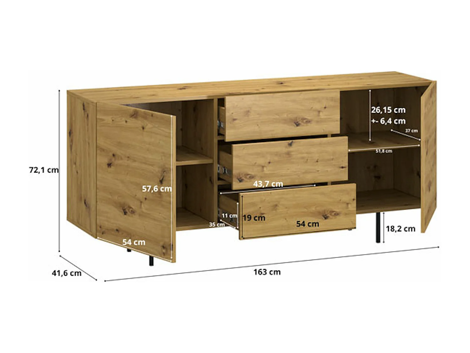 Kommode COCO Artisan Eiche 163 / 41 / 72 cm