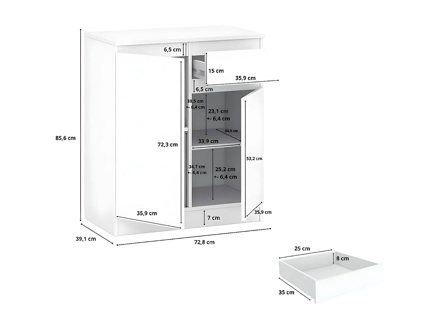 Kommode A2b weiß 72 / 37 / 85 cm