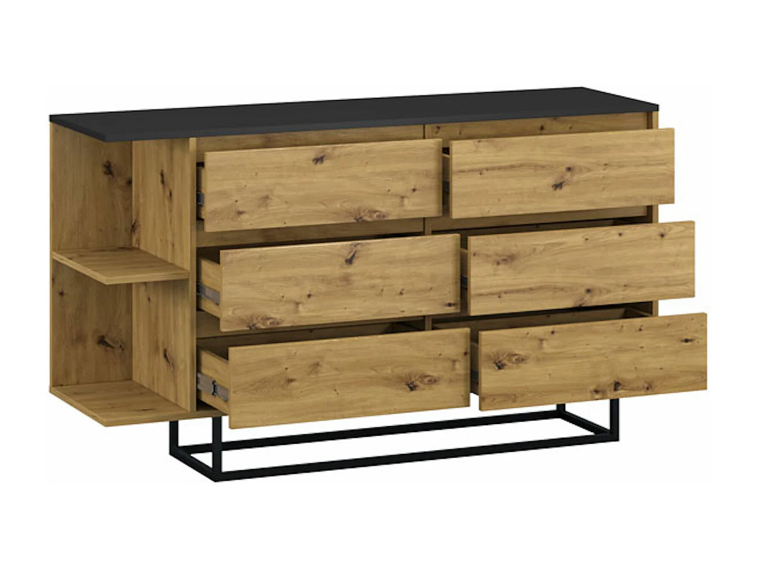 Kommode COCO schwarz / Artisan Eiche 140 / 40 / 81 cm
