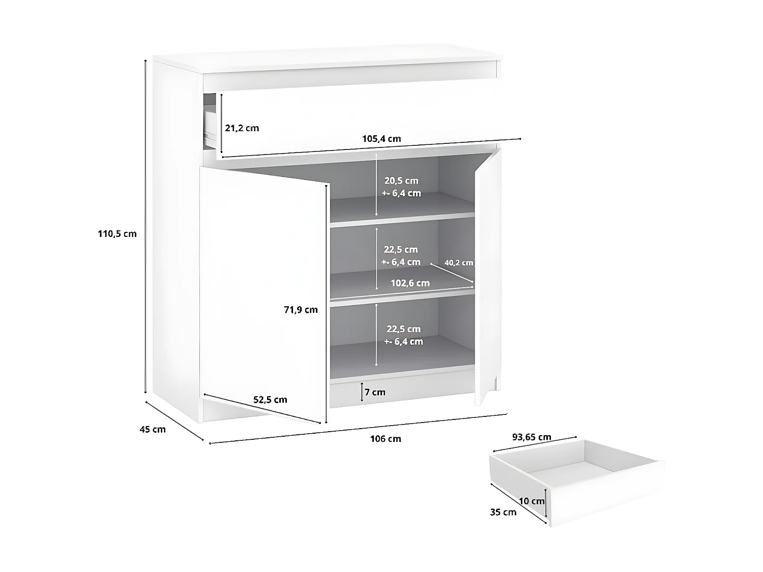 Kommode A23a Artisan Eiche 106 / 45 / 110 cm