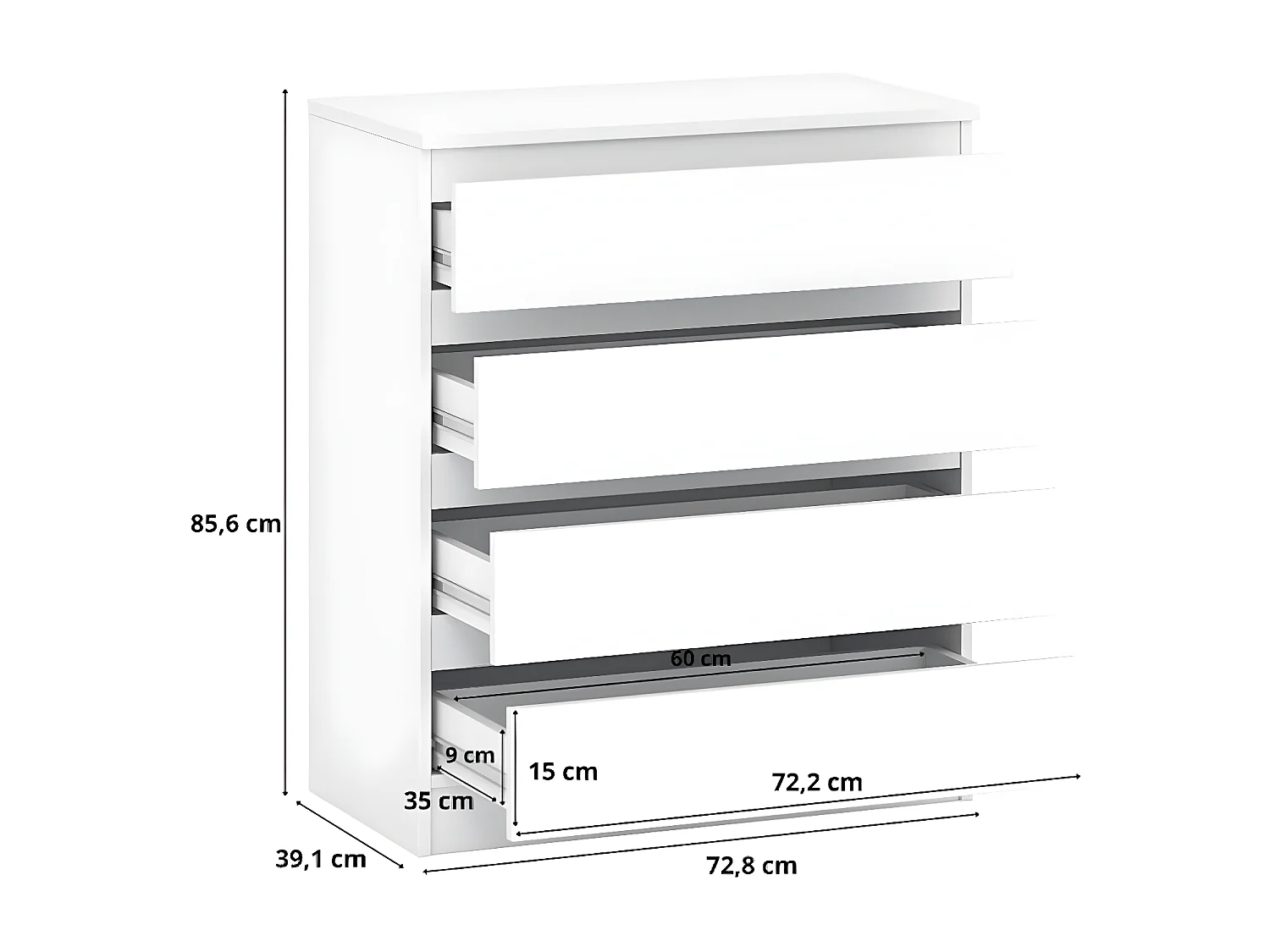Kommode A3b weiß 72 / 37 / 85 cm